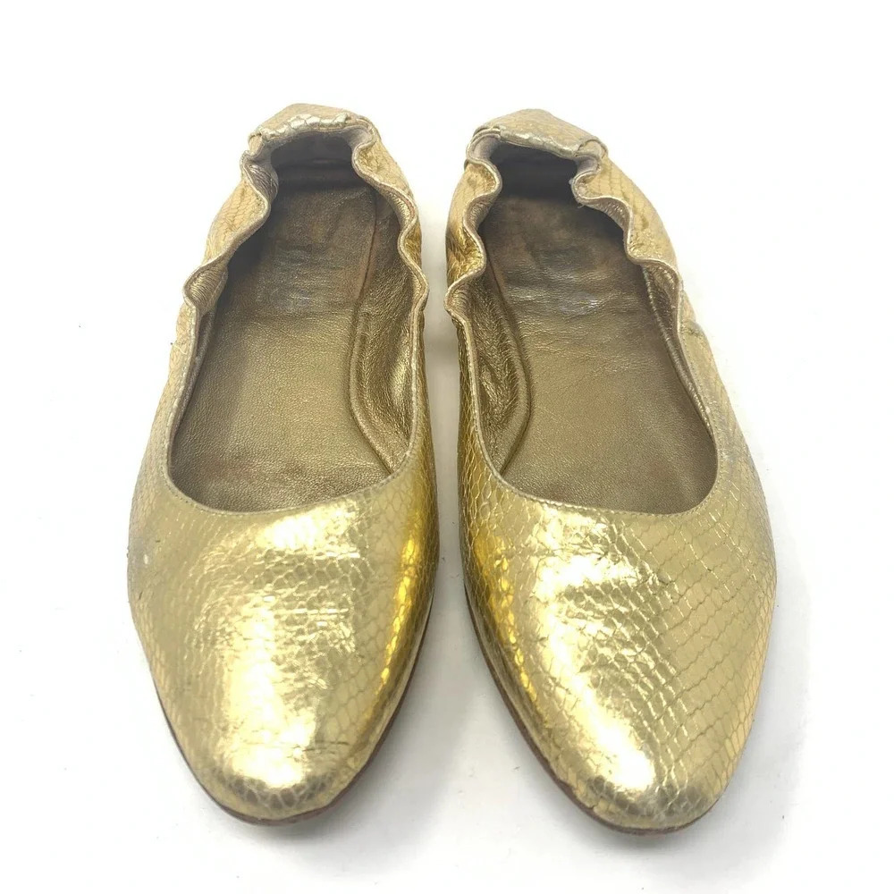 Dolce & Gabbana Gold Metallic Snakeskin Flats - Picture 3 of 10